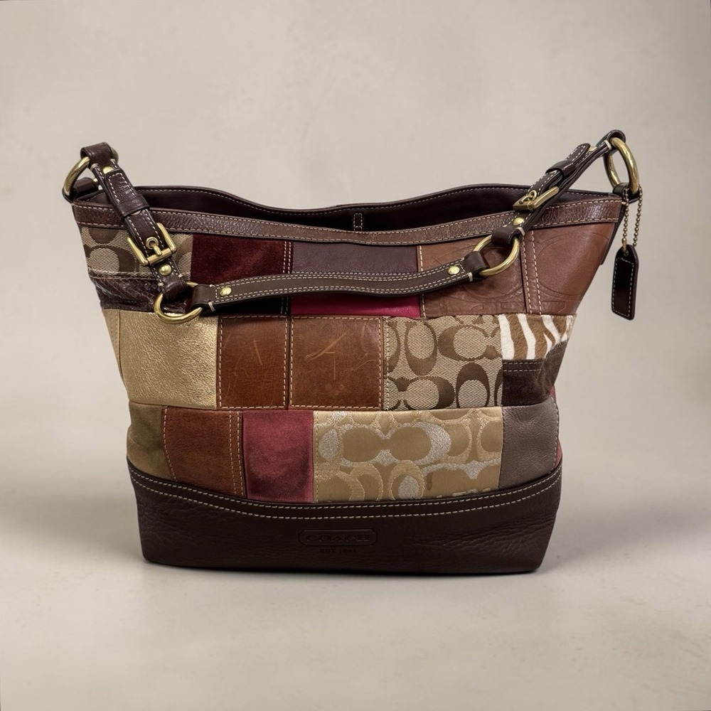 Coach 10434 Y2K Multi Patchwork Leather Suede Holiday Hobo Shoulder Bag Tote